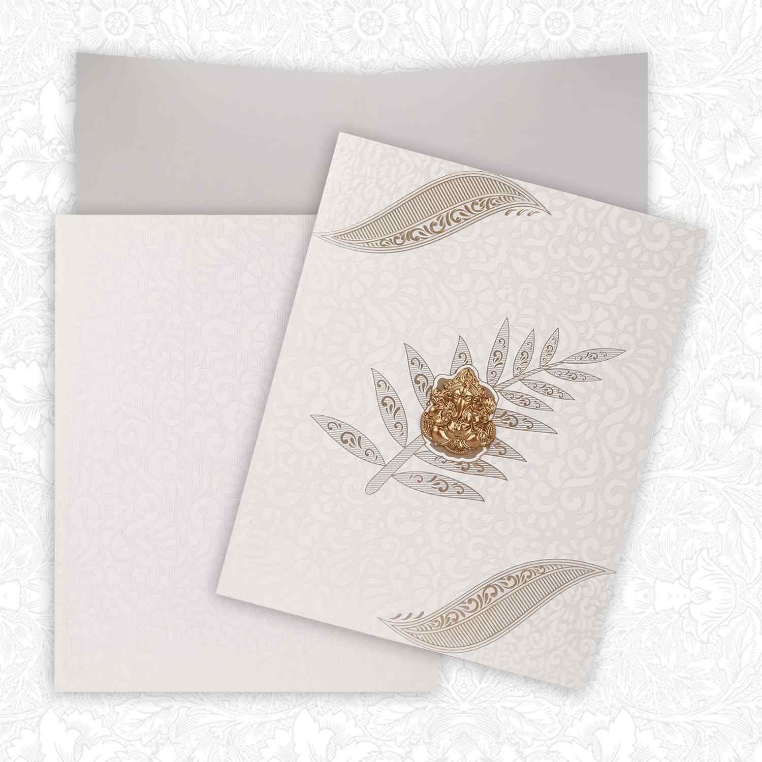 Fascinating Ganesha With White Shaded Wedding Card - KNK3623-4